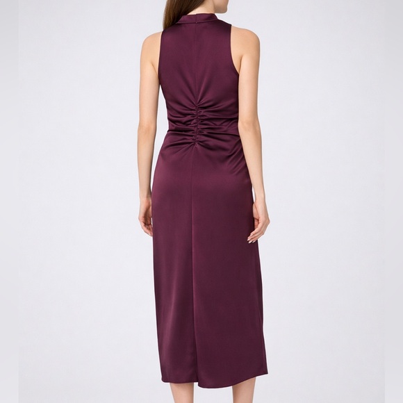 🆕 ✨CeCe Rich Cabernet Satin Ruched Midi Dress Size 6 Mock Elegant Cocktail Party - Picture 3 of 15